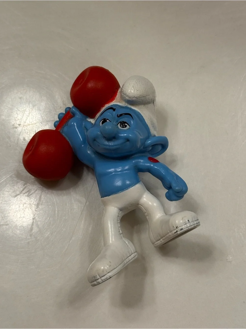 🎉 Hefty The Blue Smurf Figure with Red Dumbbell